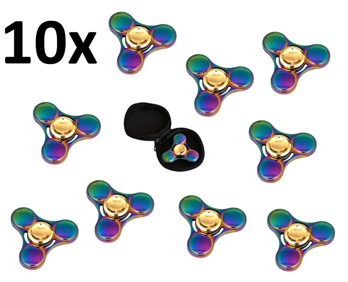 10x Fidget Spinner Metall Spielzeug mit Tasche Entspannung Rainbow