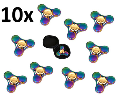 10x Fidget Spinner Metall Spielzeug mit Tasche Entspannung Rainbow